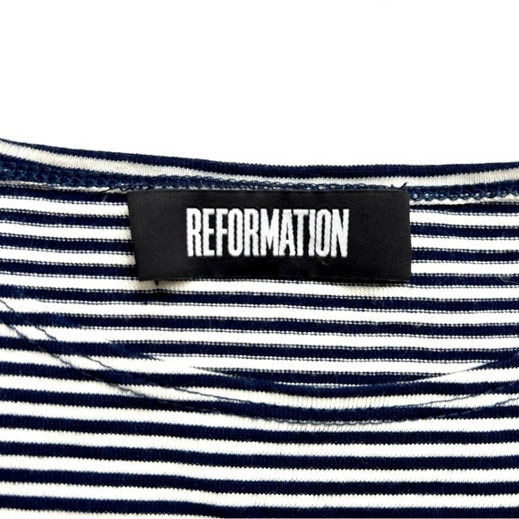 Reformation Bixel Black and Navy Blue Striped Long Sleeve Nautical Mini Dress L - Picture 10 of 11